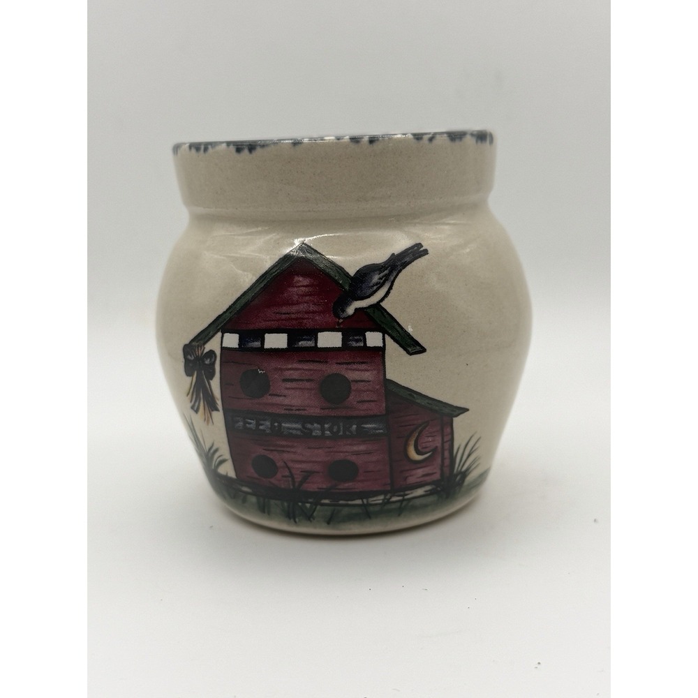 Home & Garden Party Feed Store Birdhouse Crock Stoneware Pottery USA 1999